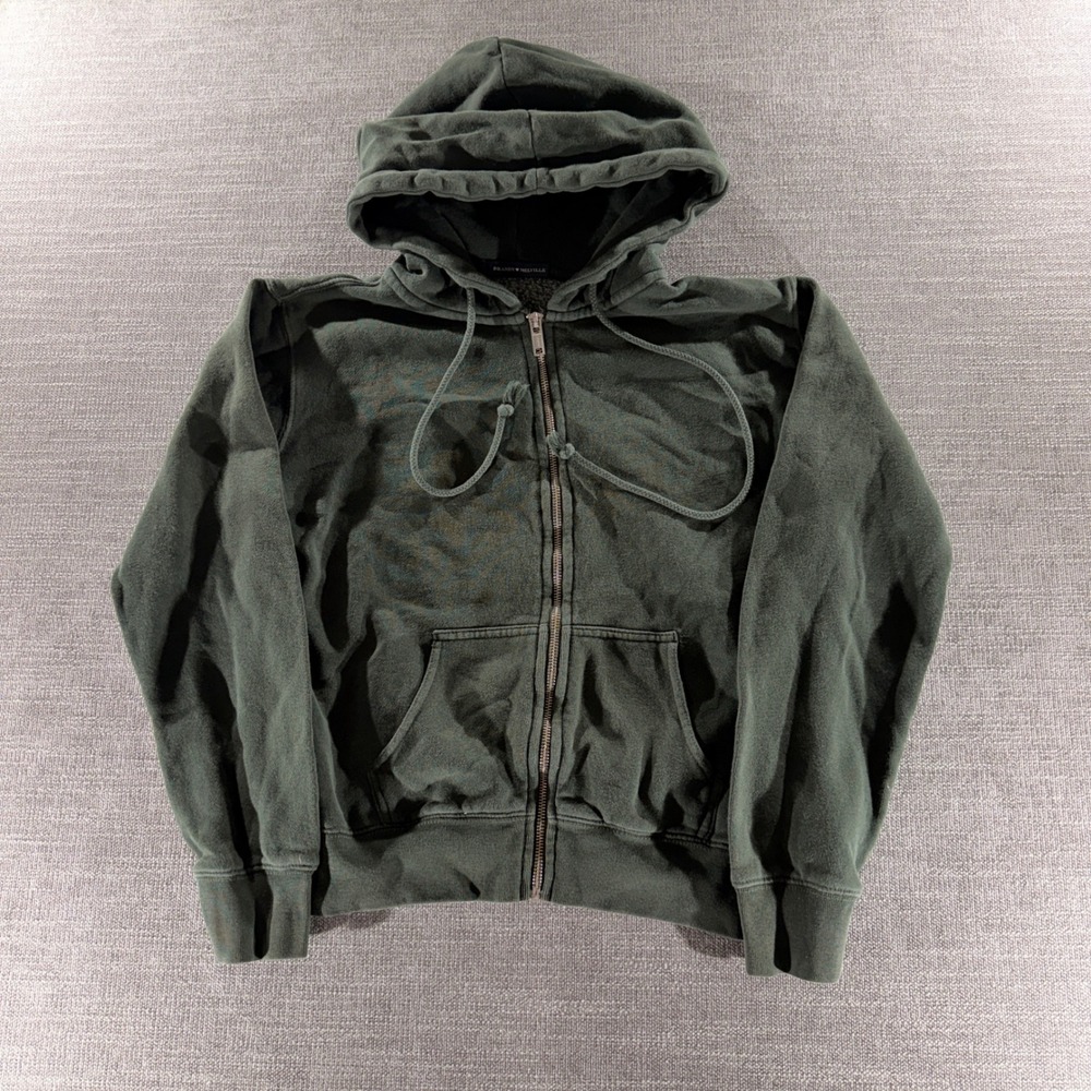 Brandy Melville Full Zip Hoodie Womens One Size Green Good Fleece Sweatshirt
